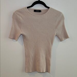 ZESICA Women's Short Sleeve Ribbed Top - Cream